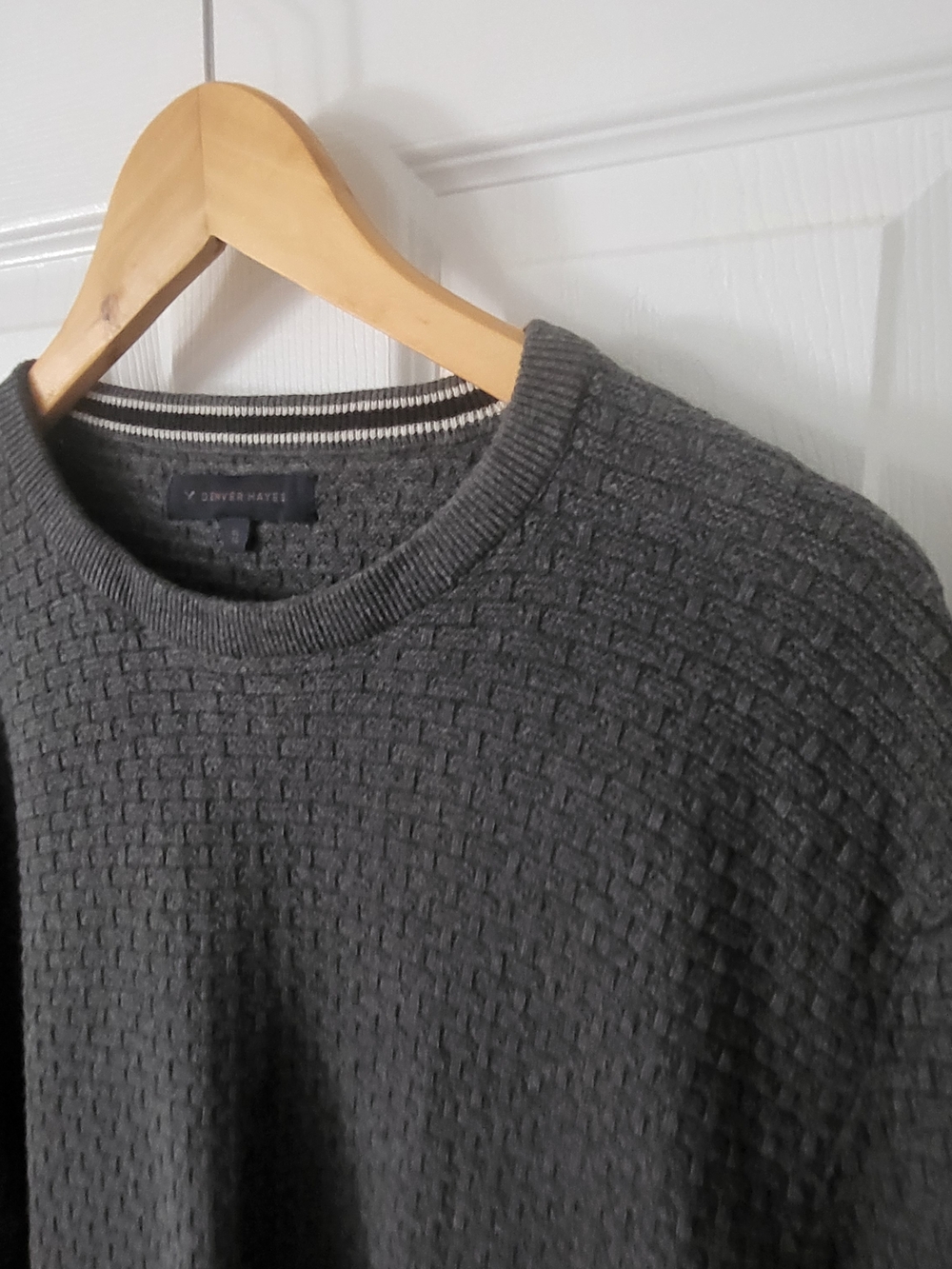 Denver Hayes Men's Knit Basketweave Pattern Cotton Crewneck Sweater Size XL Grey - Picture 3 of 10